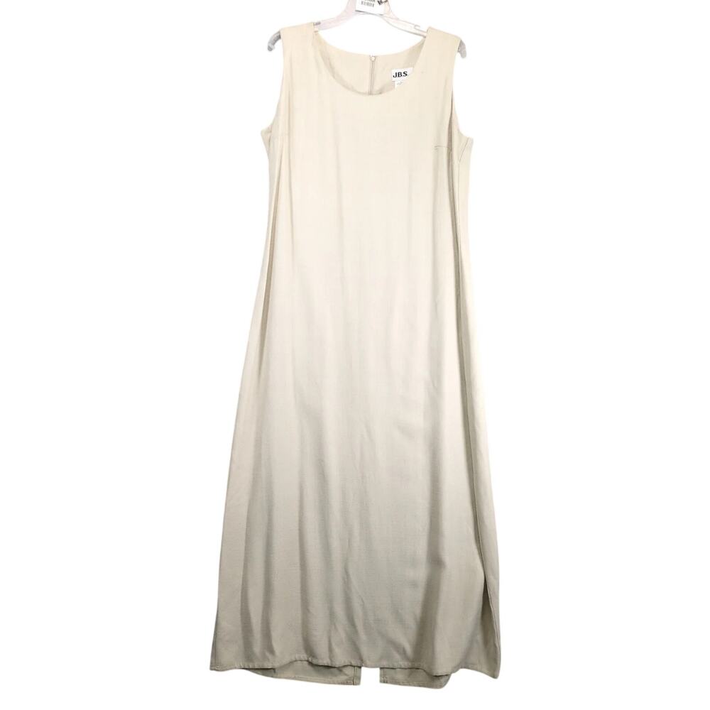 Vtg 90s JBS Ltd Beige Sleeveless A-Line Maxi Dress Sz 14 Made USA, Scandi Beach